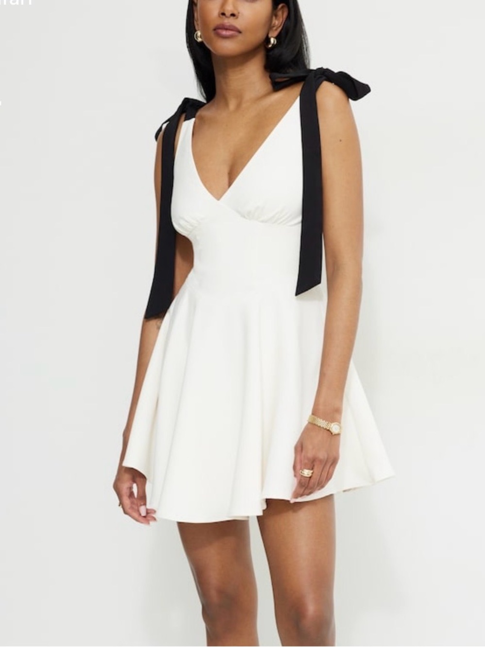 Dynamite Ivory Mini Dress with Black Bow Straps